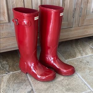 Glossy Red Hunter Boots sz 7